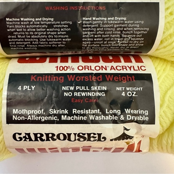 Vintage Carrousel Wintuk Yarn 100% Orlon Acrylic 325 Baby Yellow Lot Of 4 Skeins - Picture 3 of 3